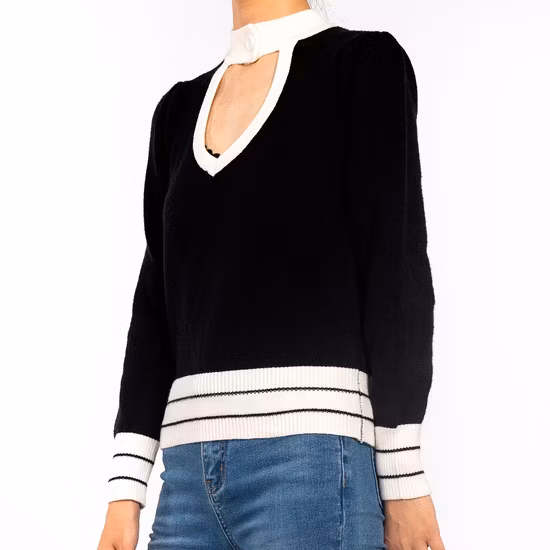 Round Neck Stripe Slim Long-Sleeved Pullover Rose Red Striped Sweater Women&prime;s Knitwear