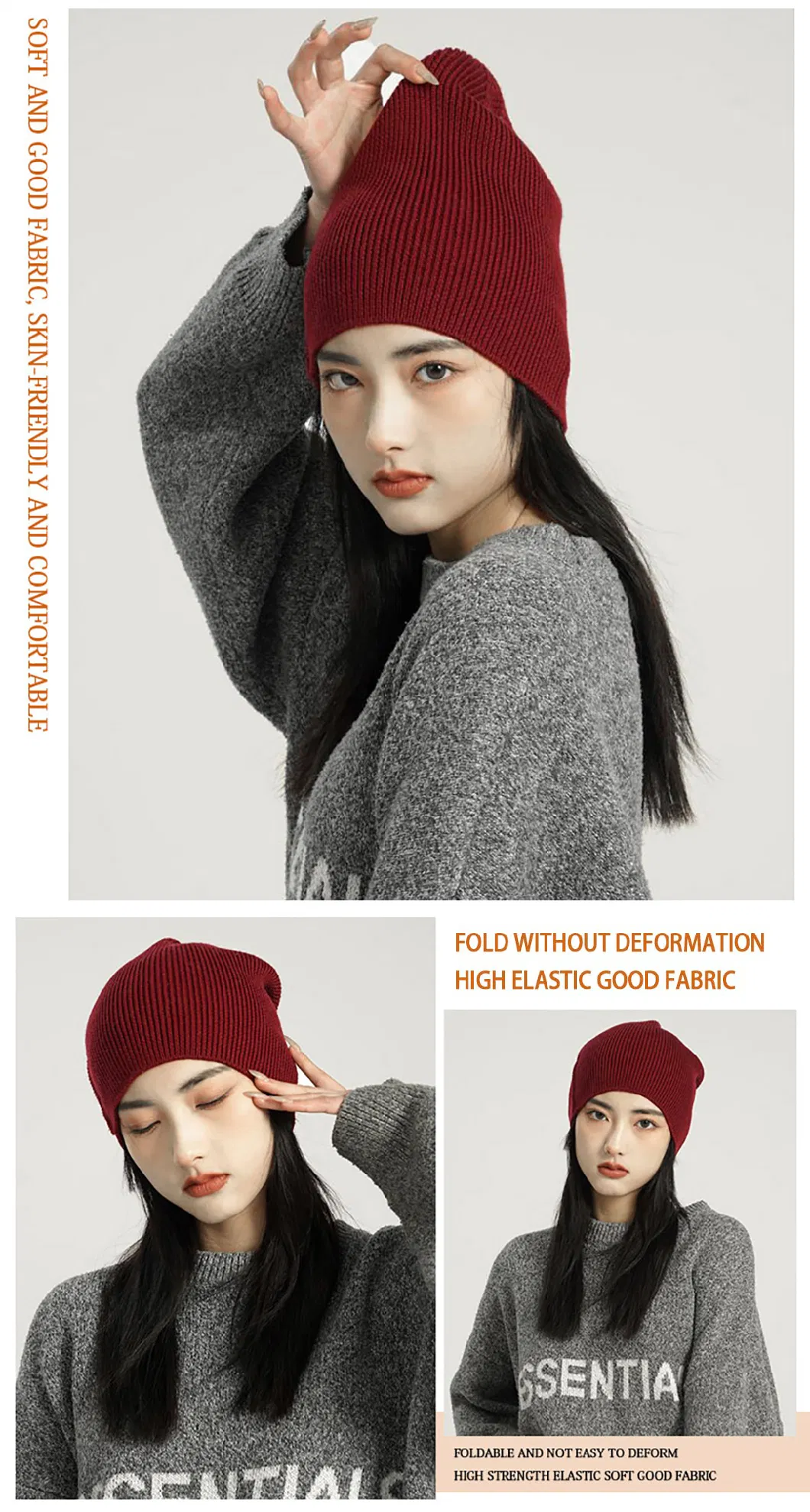 100% Cashmere Knitted Beanie Hat High Quality Customized Knitted Hats