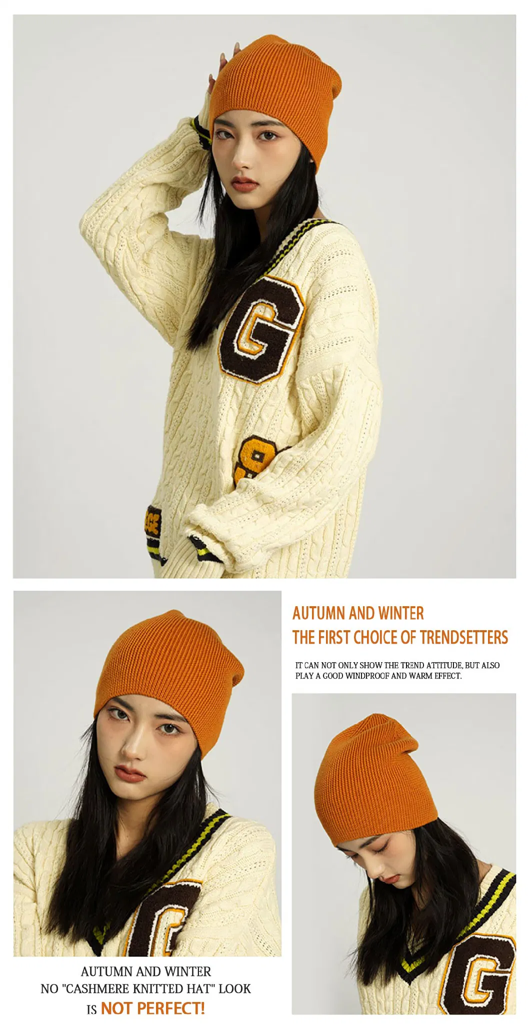 100% Cashmere Knitted Beanie Hat High Quality Customized Knitted Hats