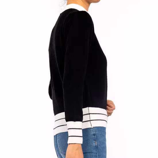 Round Neck Stripe Slim Long-Sleeved Pullover Rose Red Striped Sweater Women&prime;s Knitwear