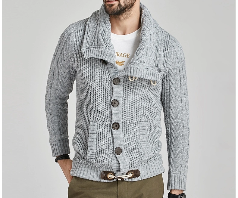 Men Cashmere Blended Knitwear Cable Cardigan Knitted Sweater Coat