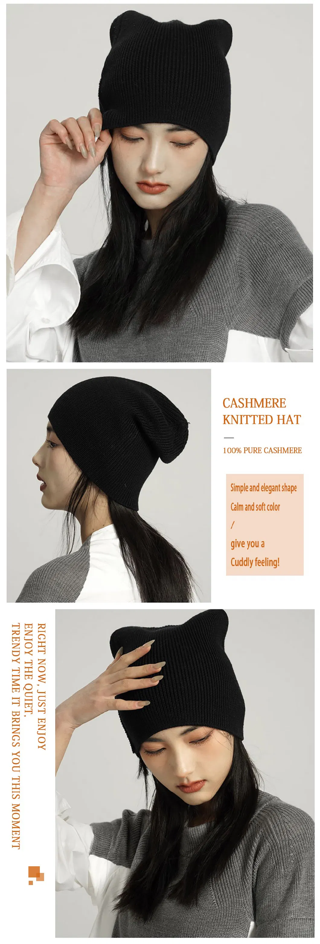 100% Cashmere Knitted Beanie Hat High Quality Customized Knitted Hats