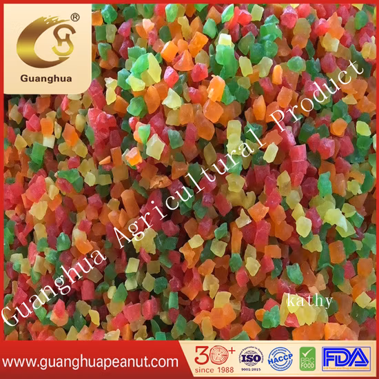 Dés de papaye séchés conservés mélangés 4 couleurs